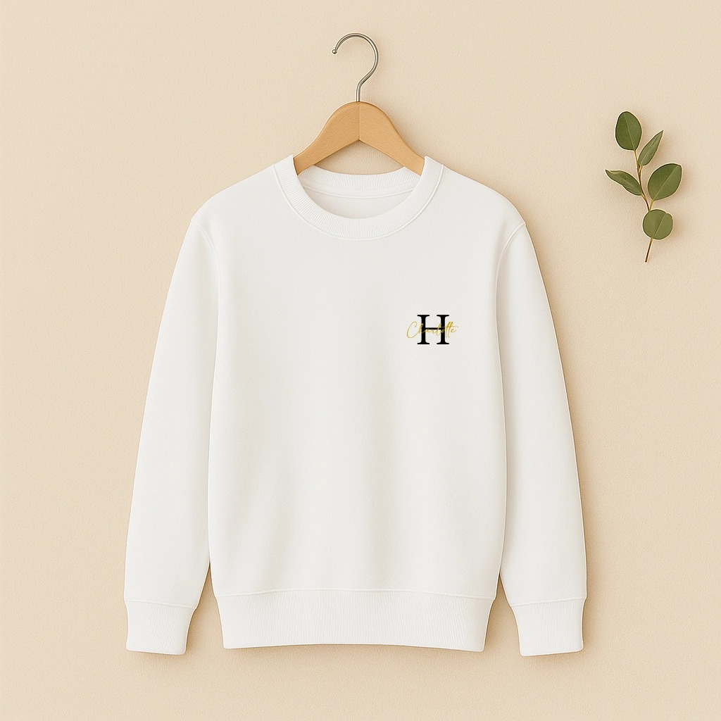 Sweat couple initiale et prénom personnalisés blanc