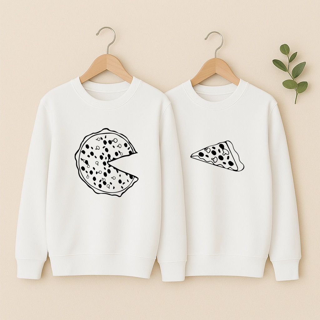 Sweat couple pizza et part de pizza, les deux en blanc