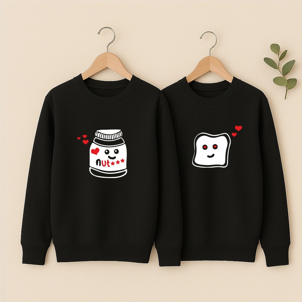 Sweat couple pot de pâte à tartiner et tartine, les deux en noir