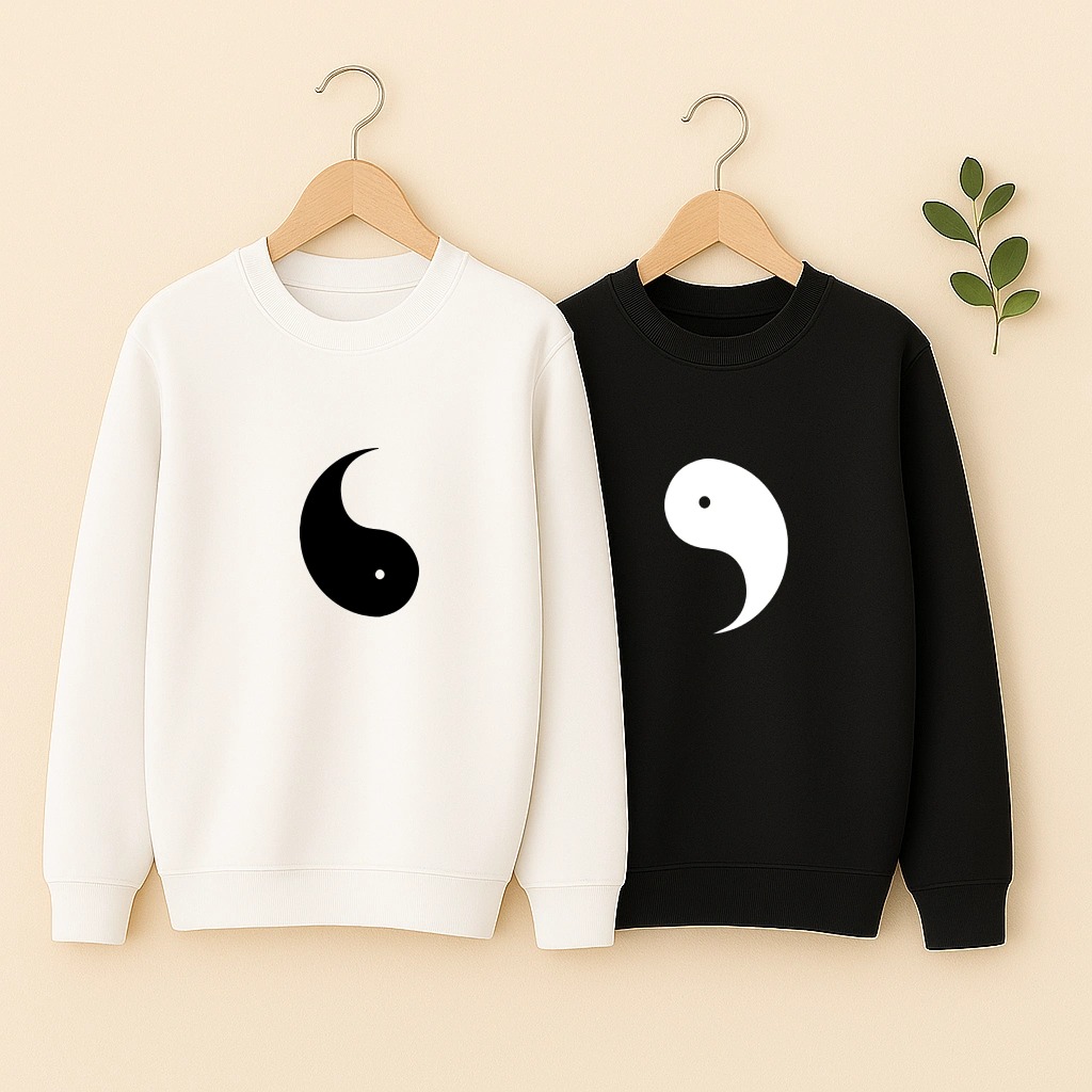 Sweat couple Yin Yang, blanc et noir assemblés