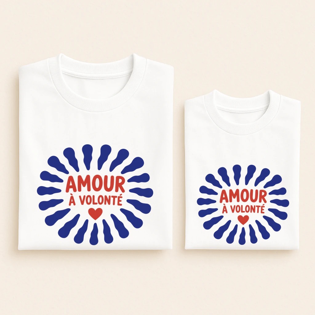 T-shirts famille Amour à volonté ensemble face