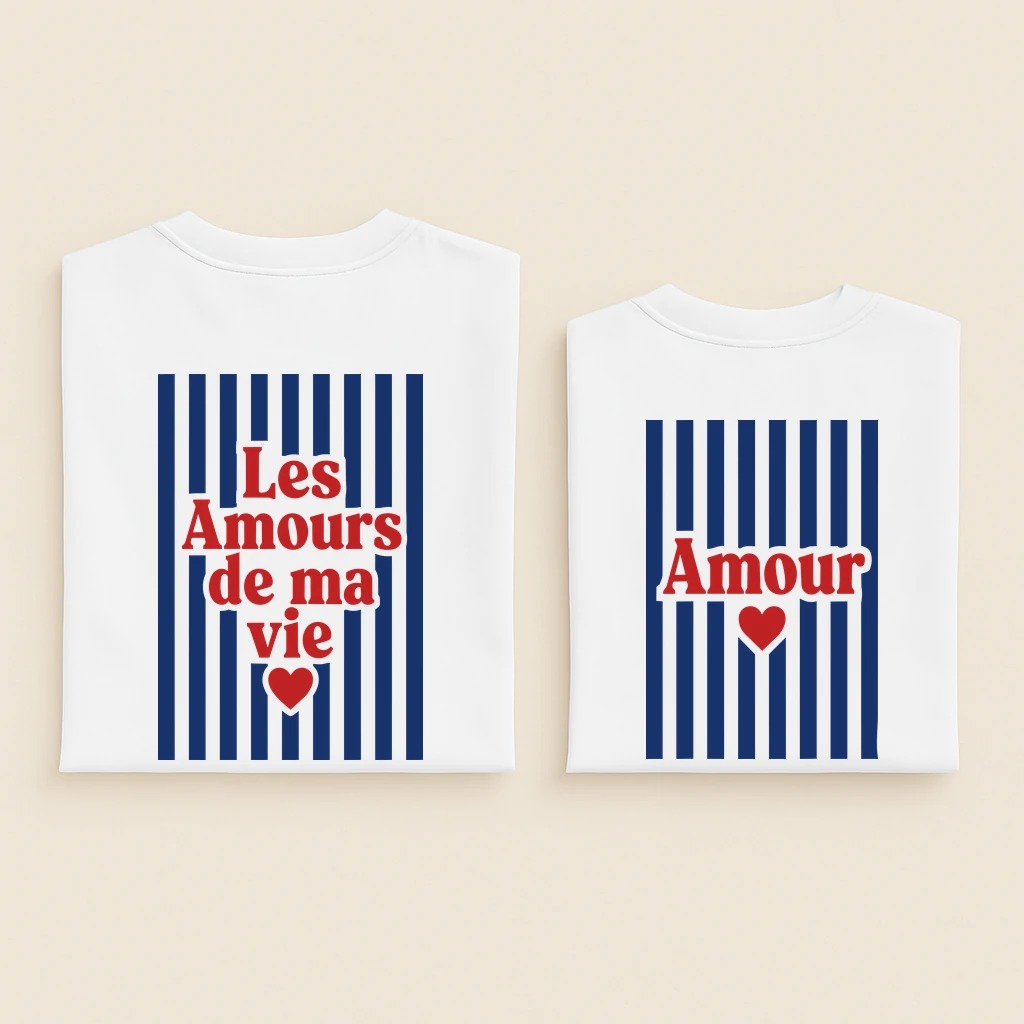 Les Amours de ma vie - Marinière t-shirts famille ensemble dos