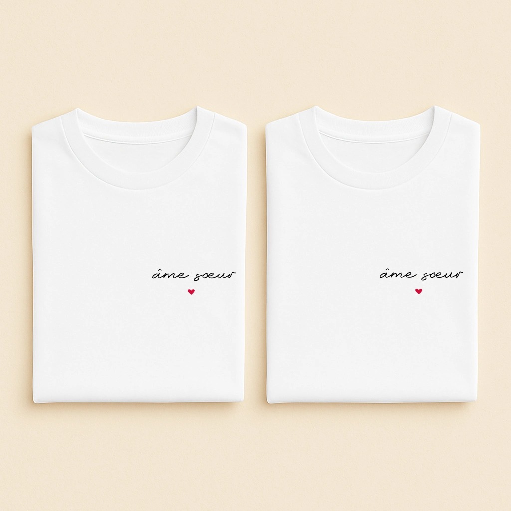 T-shirt couple Âme sœur assortis, deux t-shirts blancs