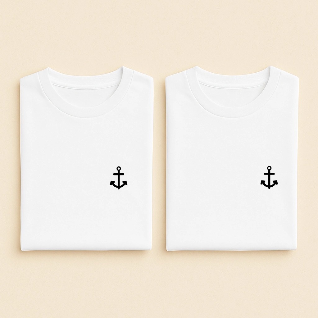 T-shirt couple Ancre de marins assortis, deux t-shirts blancs
