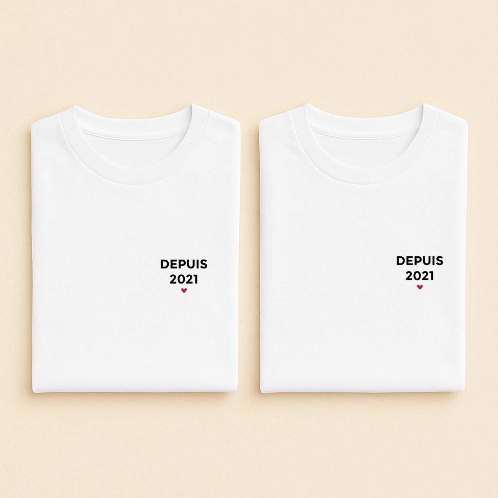 T-shirt couple personnalisable Depuis + année, duo blanc