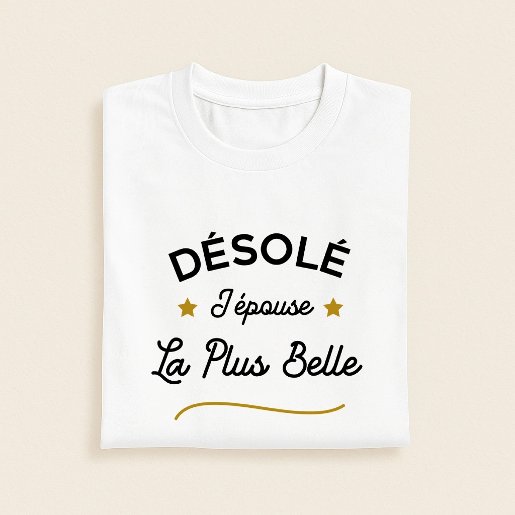 T-shirt couple Désolé j'épouse la plus belle, blanc