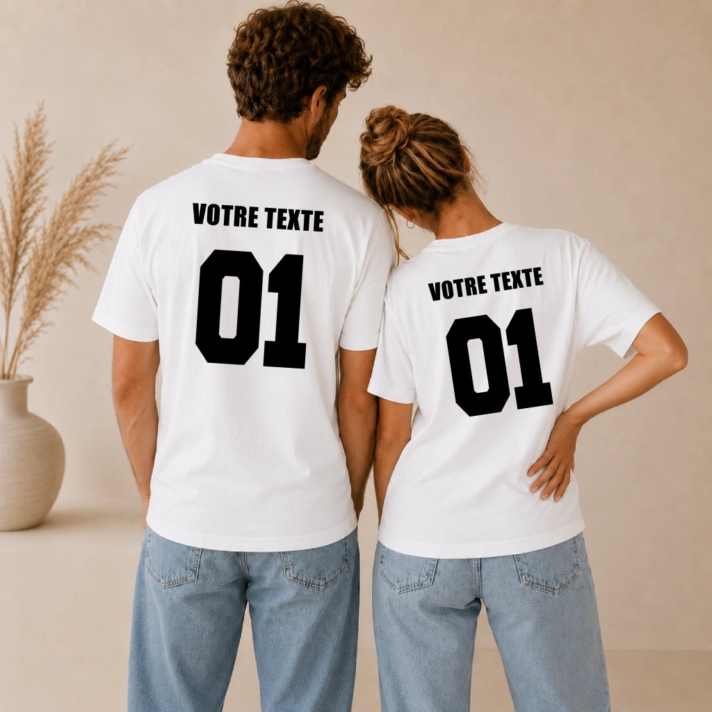 Couple portant les t-shirts football personnalisés
