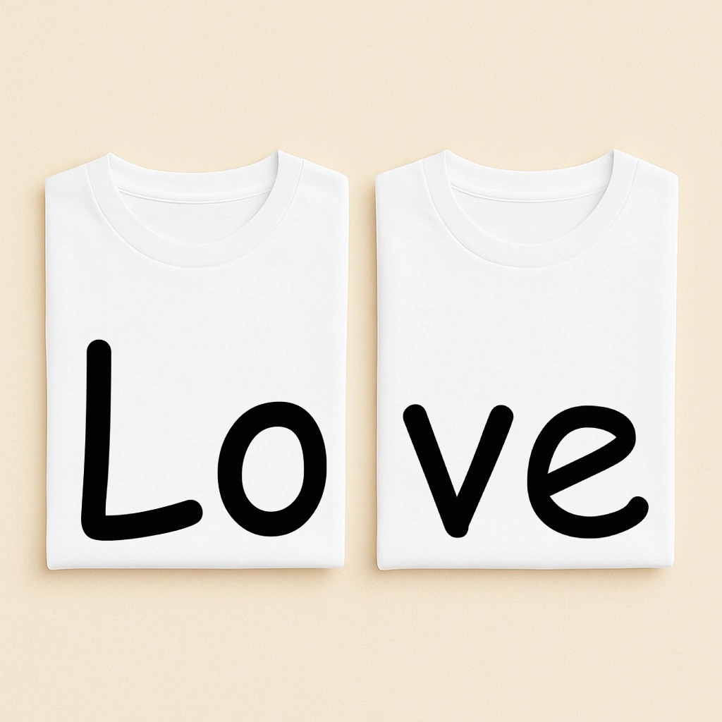 T-shirt couple Love (LO VE), les deux en blanc