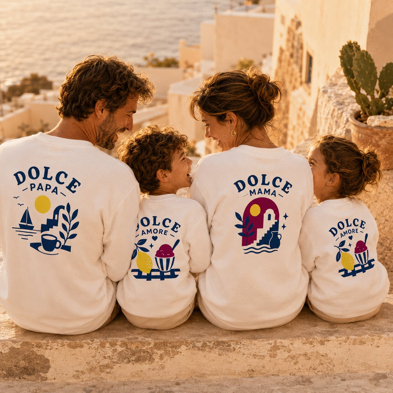 Pull famille assorti Dolce Familia porté en situation