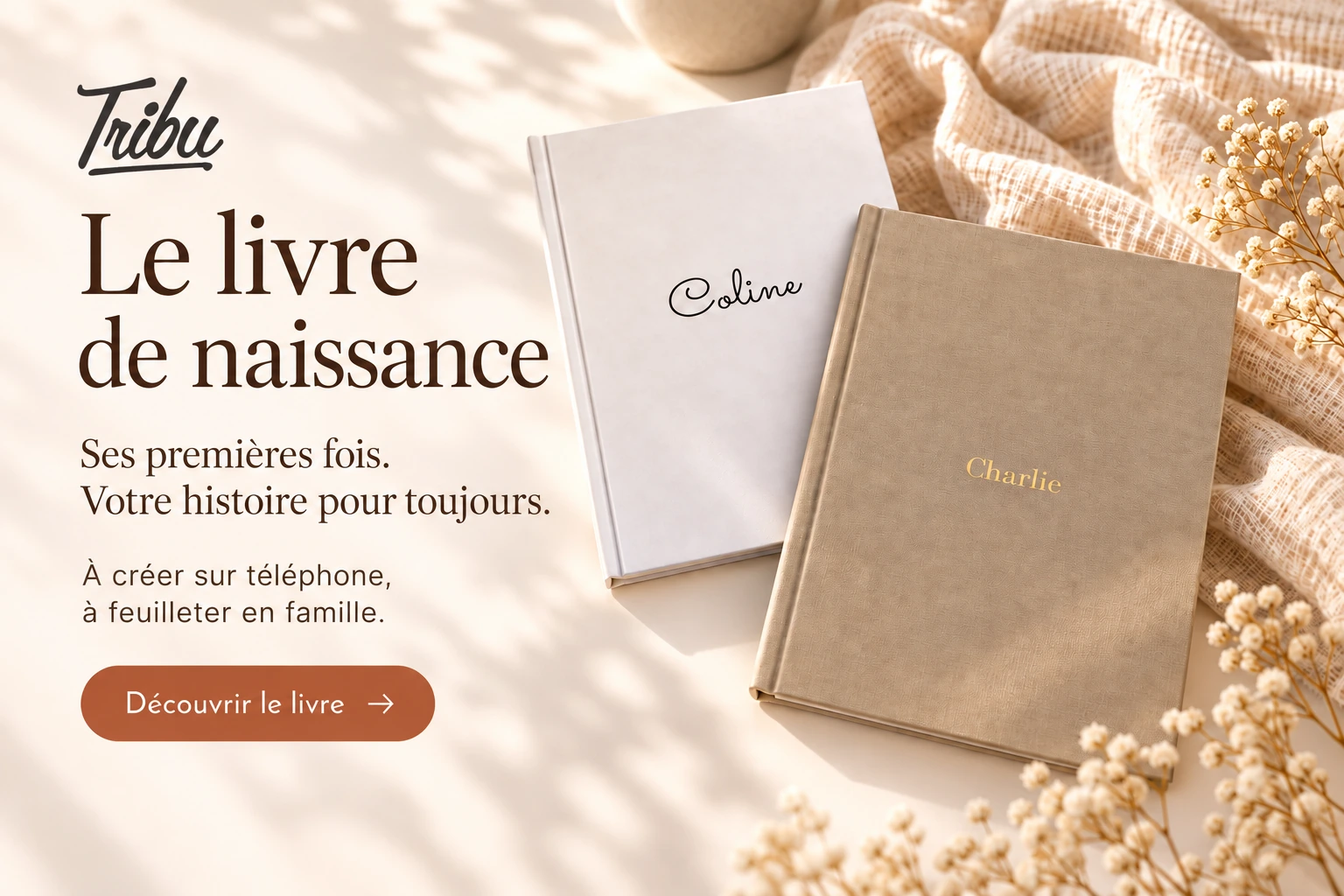 Livre de naissance Tribu : couvertures personnalisées Coline et Charlie